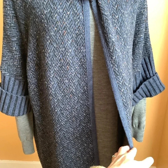 CHIARAMENTE Navy Tweed Duster Cardigan Size M - Picture 8 of 15